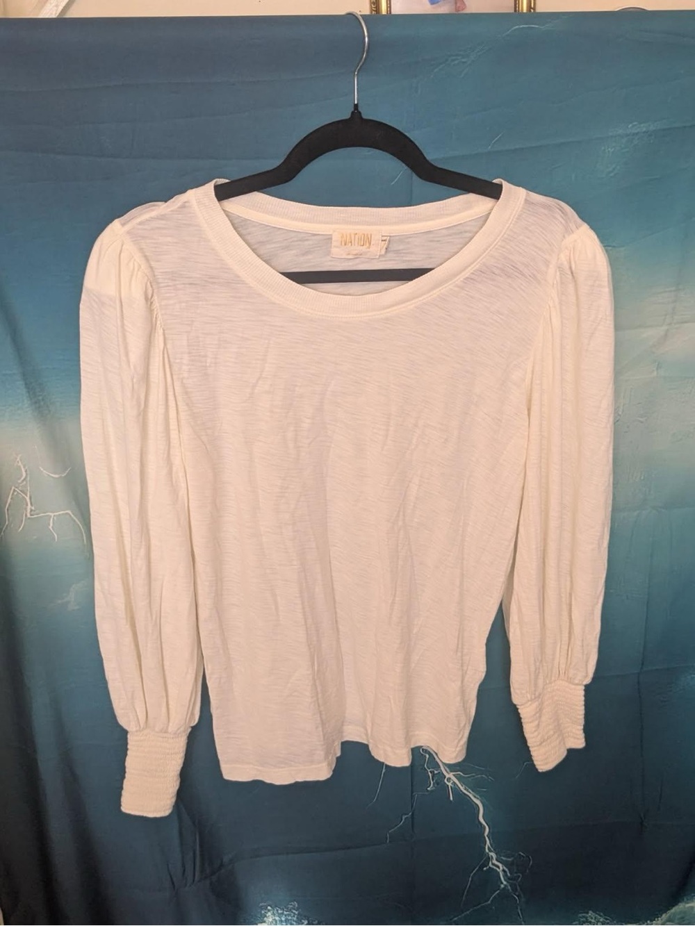 Nation LTD White Long Sleeve Smocked Cuff Tee